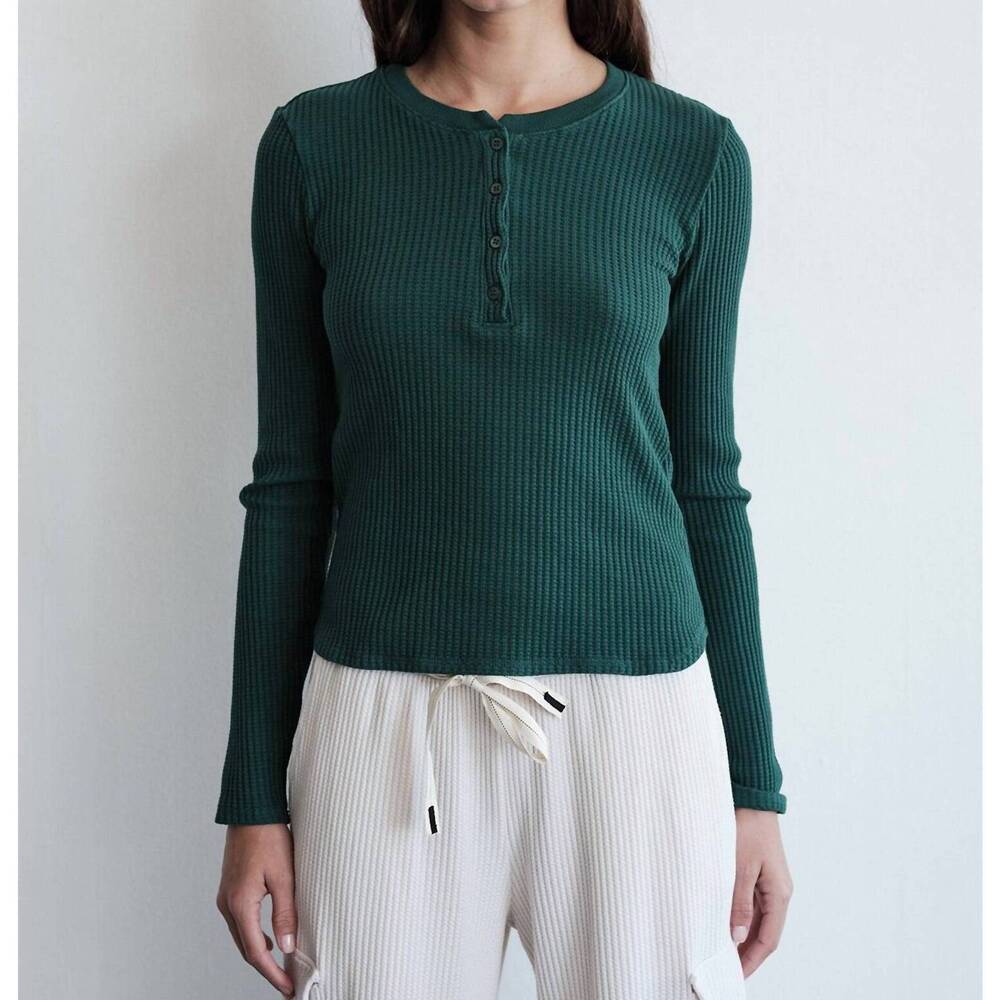 NEW STATESIDE luxe thermal slim henley top in rainforest